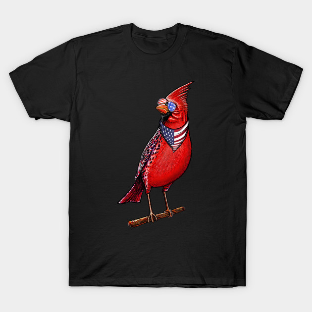 Red Cardinal bird,American cute red bir American flag by Artardishop